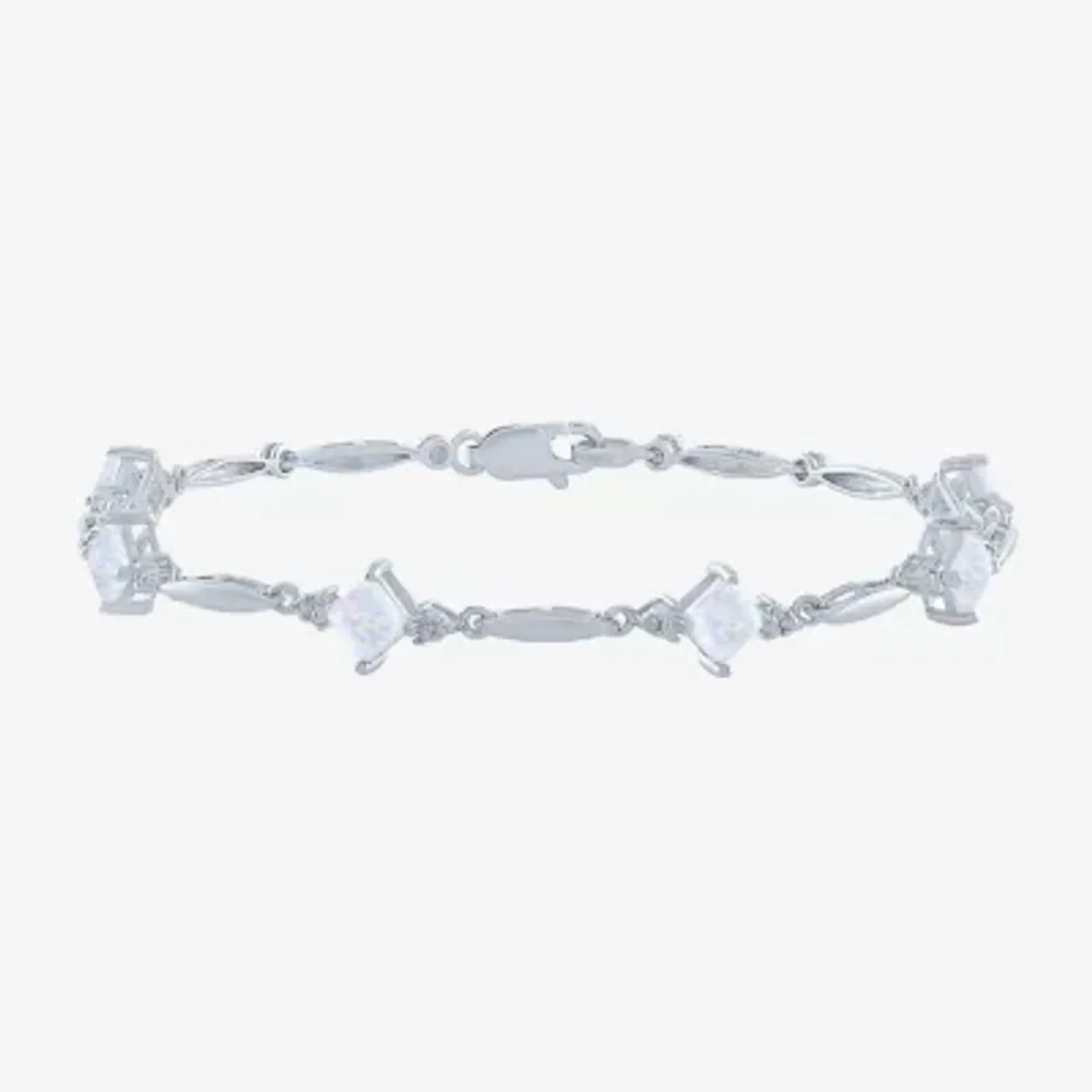 Womens Lab Created White Opal Sterling Silver Tennis Bracelet