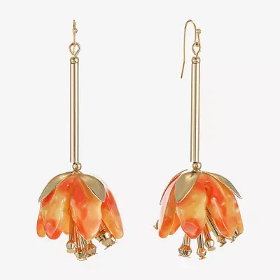 Bijoux Bar Gold Tone Womens Stainless Steel Flower Drop Earrings