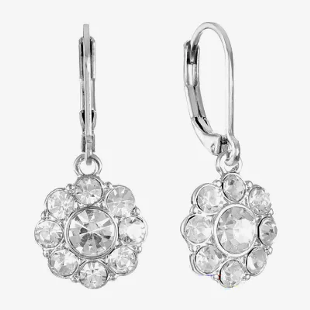 Monet Jewelry Timeless Silver Tone Womens Glass Simulated Pearl Flower Drop Earrings
