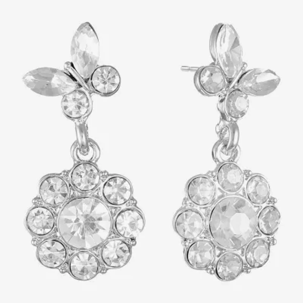 Monet Jewelry Timeless Silver Tone Womens Glass Simulated Pearl Butterfly Flower Hypoallergenic Drop Earrings