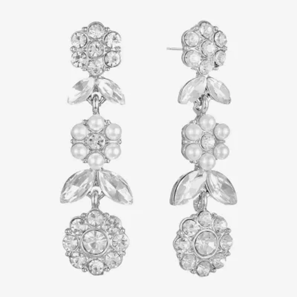 Monet Jewelry Timeless Silver Tone Womens Glass Simulated Pearl Flower Hypoallergenic Drop Earrings