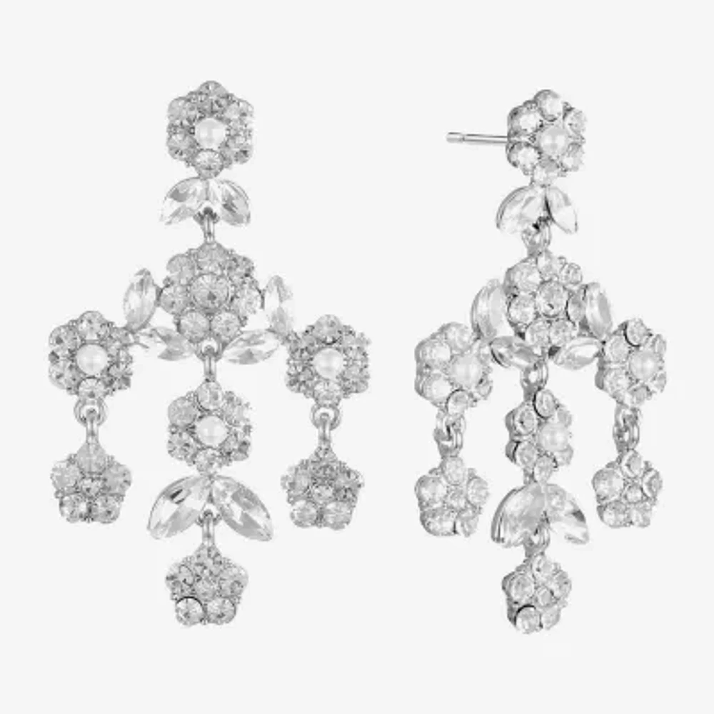 Monet Jewelry Timeless Silver Tone Womens Glass Simulated Pearl Flower Hypoallergenic Chandelier Earrings