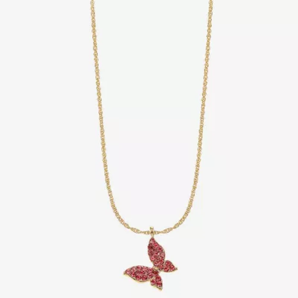 Monet Jewelry Gold Tone Womens Pink Glass Butterfly 17 Inch Pendant Necklace