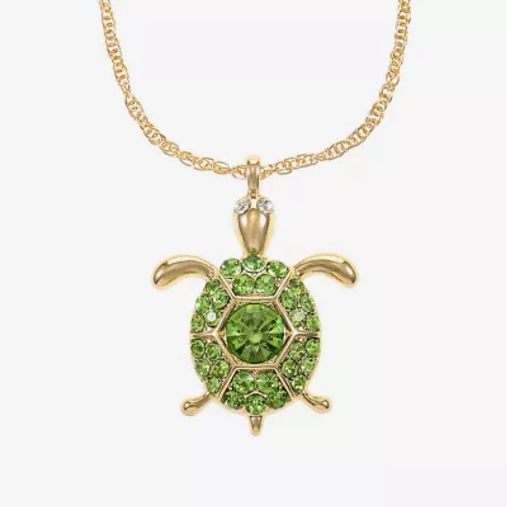 Monet Jewelry Gold Tone Turtle Womens Green Glass 17 Inch Pendant Necklace