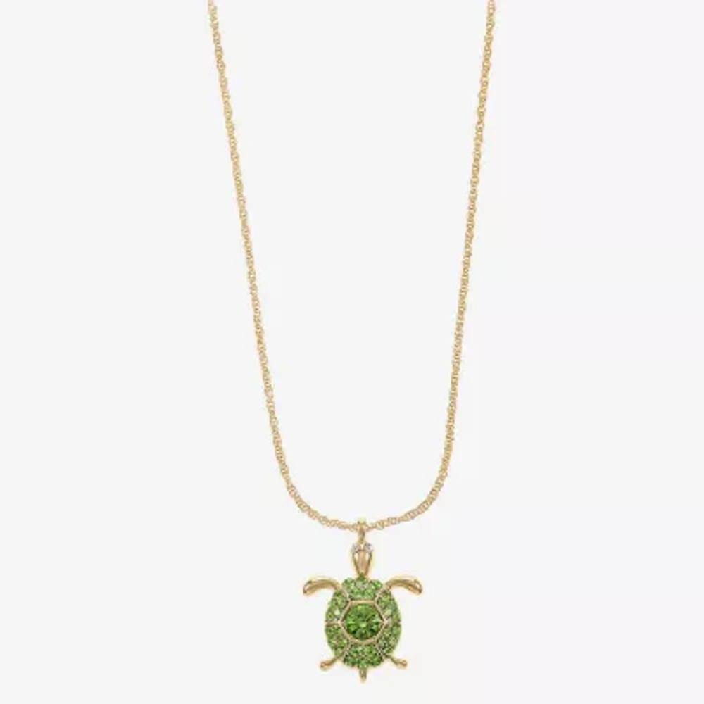 Monet Jewelry Gold Tone Turtle Womens Green Glass 17 Inch Pendant Necklace