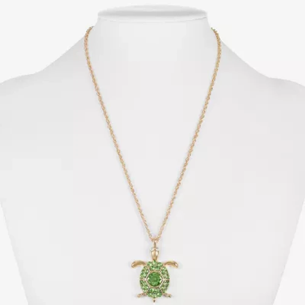 Monet Jewelry Gold Tone Turtle Womens Green Glass 17 Inch Pendant Necklace