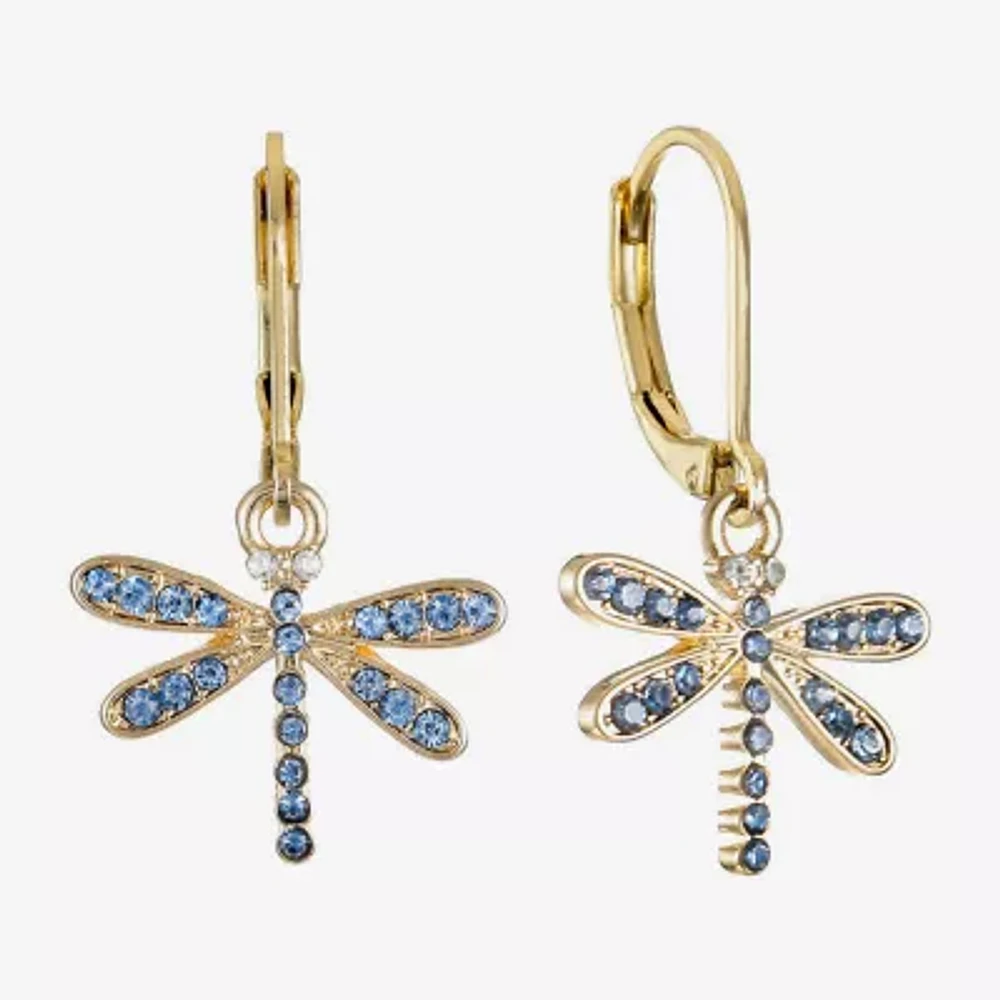 Monet Jewelry Gold Tone Dragonfly Womens Blue Glass Drop Earrings