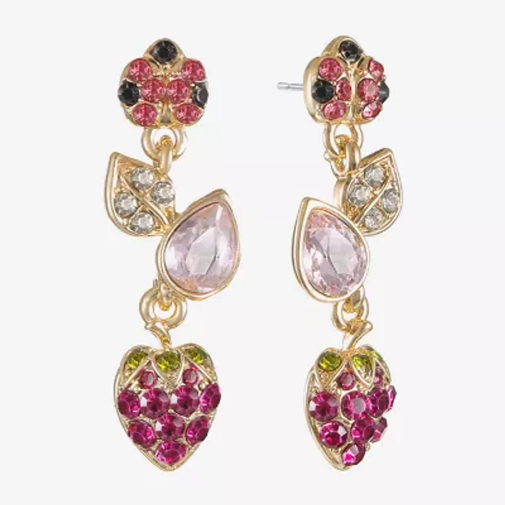 Monet Jewelry Gold Tone Strawberry Ladybug Womens Multi Color Glass Hypoallergenic Drop Earrings