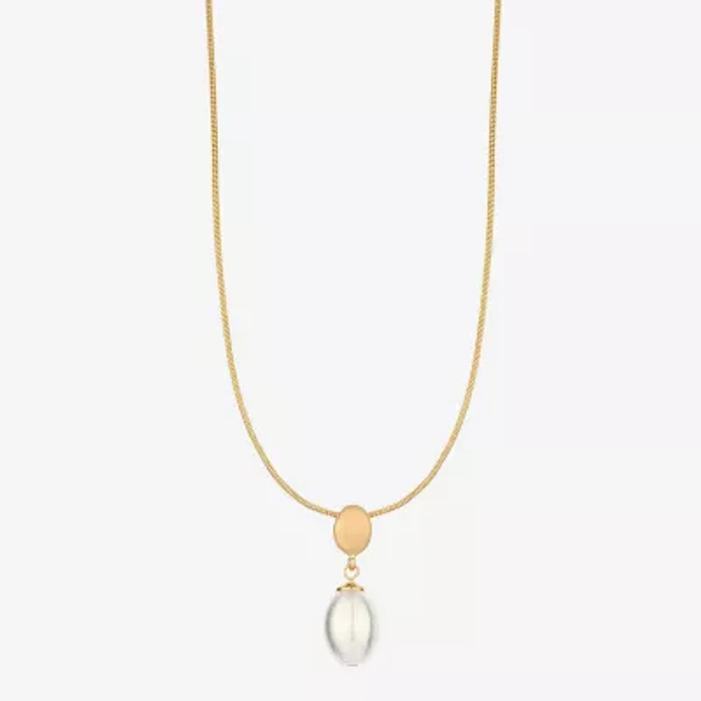 Monet Jewelry Gold Tone Womens Simulated Pearl Oval 17 Inch Pendant Necklace
