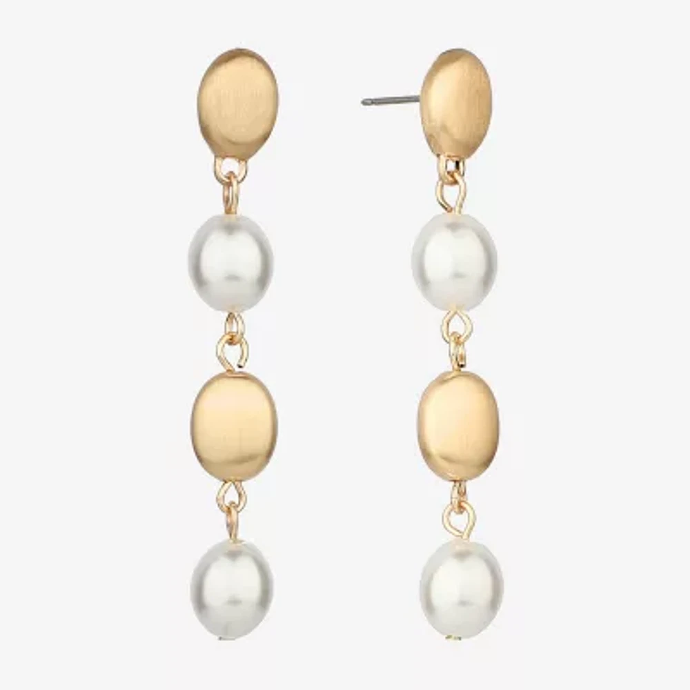 Monet Jewelry Gold Tone Womens Simulated Pearl Hypoallergenic Drop Earrings