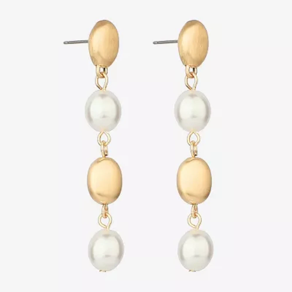 Monet Jewelry Gold Tone Womens Simulated Pearl Hypoallergenic Drop Earrings