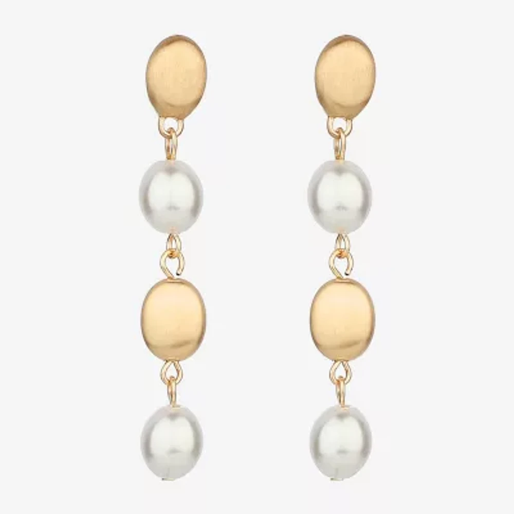 Monet Jewelry Gold Tone Womens Simulated Pearl Hypoallergenic Drop Earrings
