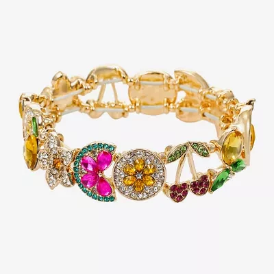 Monet Jewelry Gold Tone Fruit Lemon Orange Watermelon Womens Multi Color Glass Cherries Stretch Bracelet