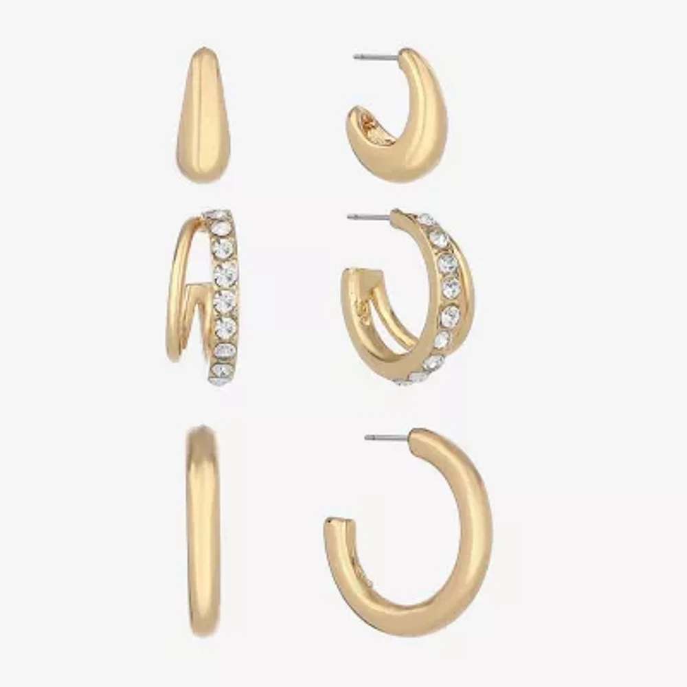 Monet Jewelry Gold Tone Womens Glass Hypoallergenic 3 Pair Earring Set