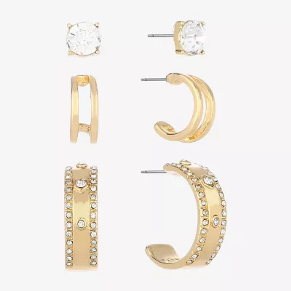 Monet Jewelry Gold Tone Womens Glass Round Hypoallergenic 3 Pair Earring Set