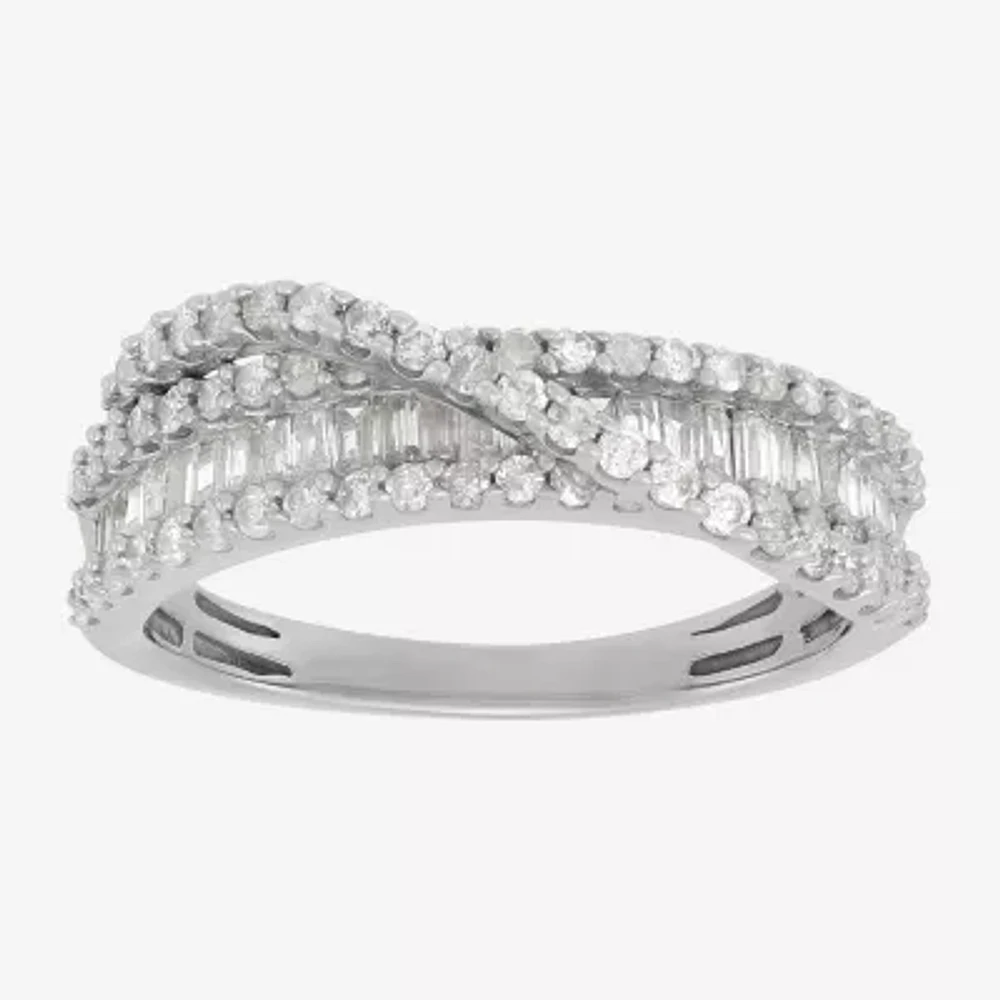 Womens 1 CT. T.W. Natural White Diamond Sterling Silver Anniversary Wedding Band