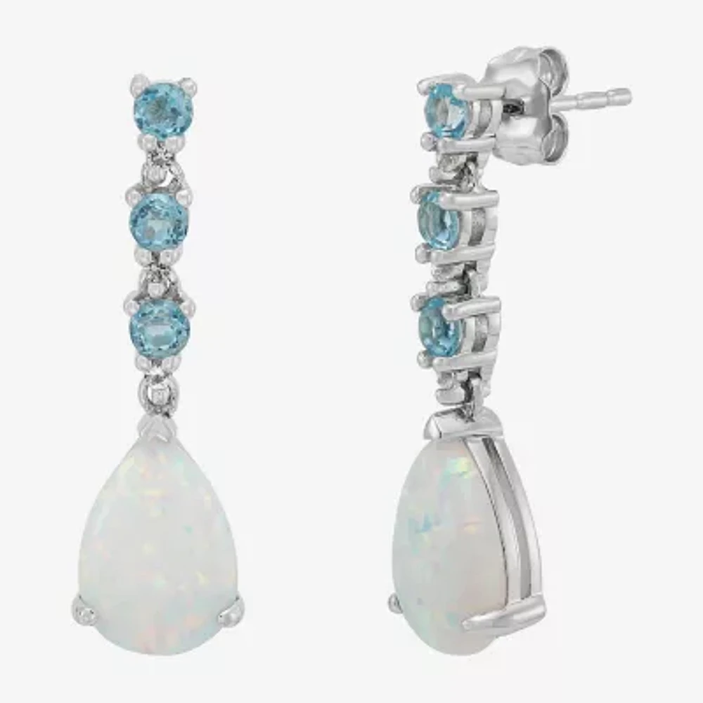 Womens Lab Created White Opal Sterling Silver Drop Earrings