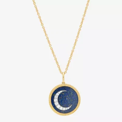 Limited Quantities! Womens 1/8 CT. T.W. Genuine Blue Lapis 10K Gold Moon Round 18 Inch Pendant Necklace