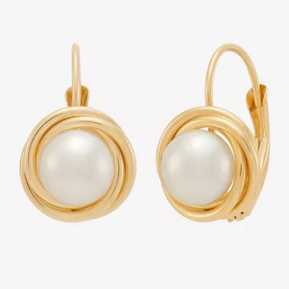Womens Dyed White Cultured Freshwater Pearl 14K Gold Knot Drop Earrings