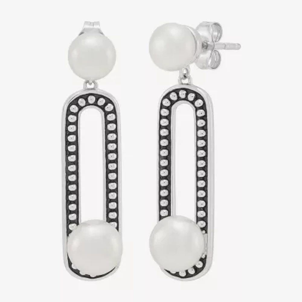 Womens Dyed White Cultured Freshwater Pearl Sterling Silver Paperclip Drop Earrings