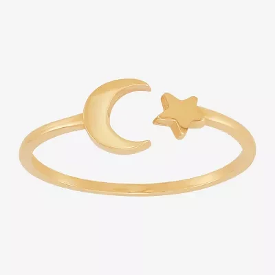Womens 10K Gold Moon Round Star Band