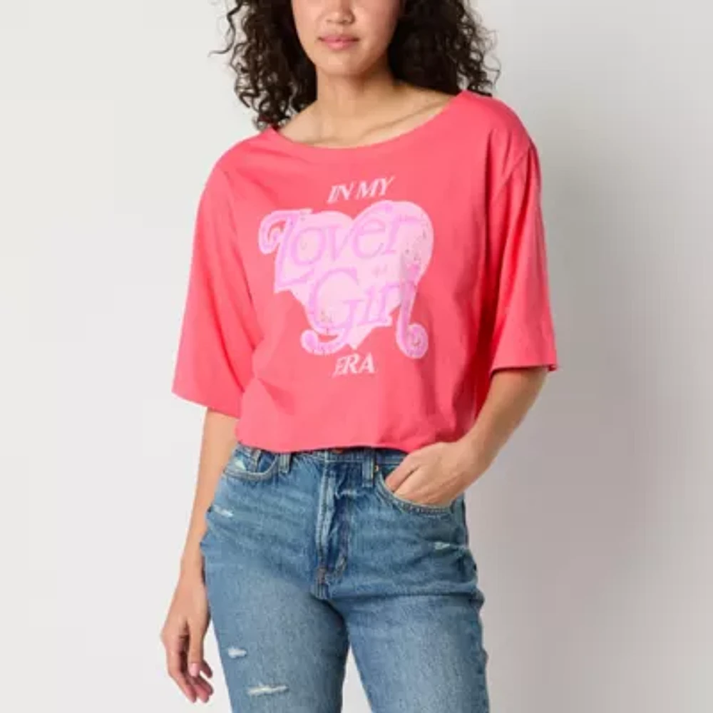My Lover Girl Era Relaxed Off The Shoulder Cropped Tee Womens Short Sleeve Oversized Juniors Graphic T-Shirt