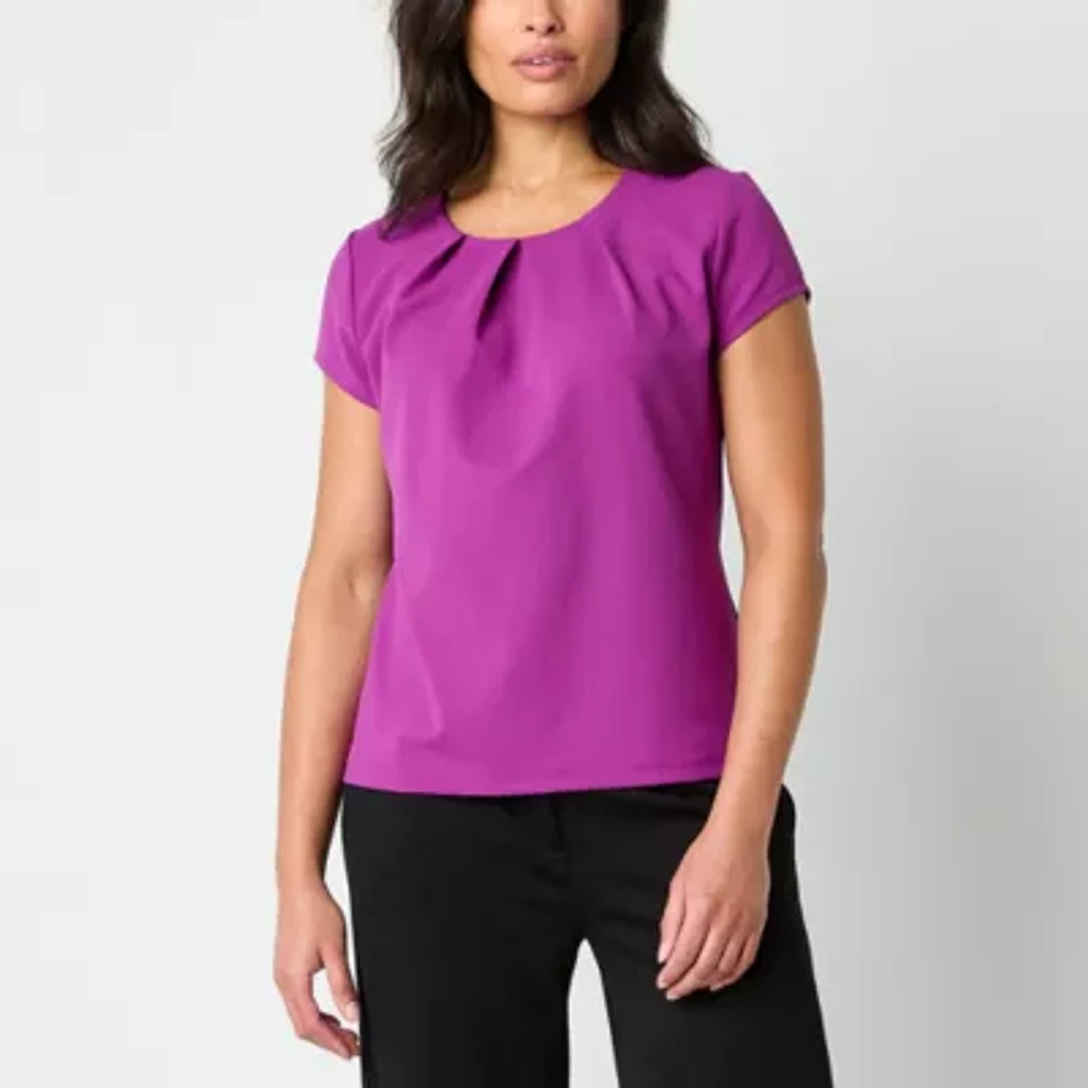 Liz Claiborne Texture Tee Womens Round Neck Short Sleeve Blouse