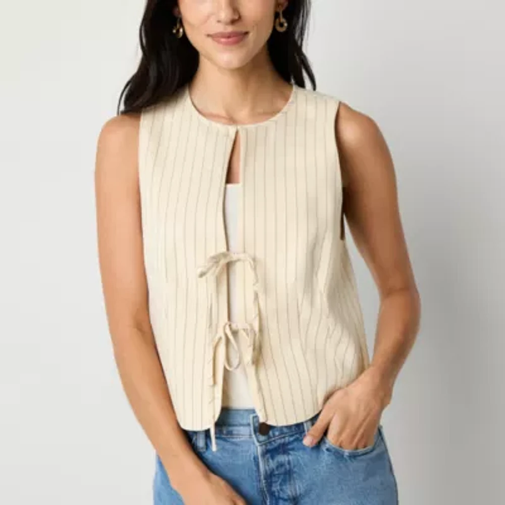 a.n.a Tie Front Womens Round Neck Sleeveless Vest