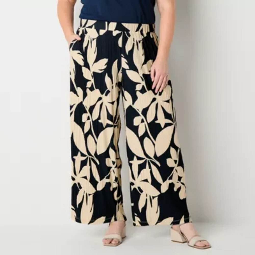 Liz Claiborne Womens Wide Leg Mid Rise Plus Pull-On Pant