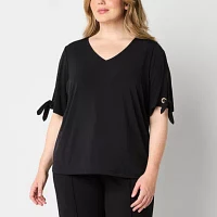 Liz Claiborne Womens V Neck Short Sleeve Plus Blouse