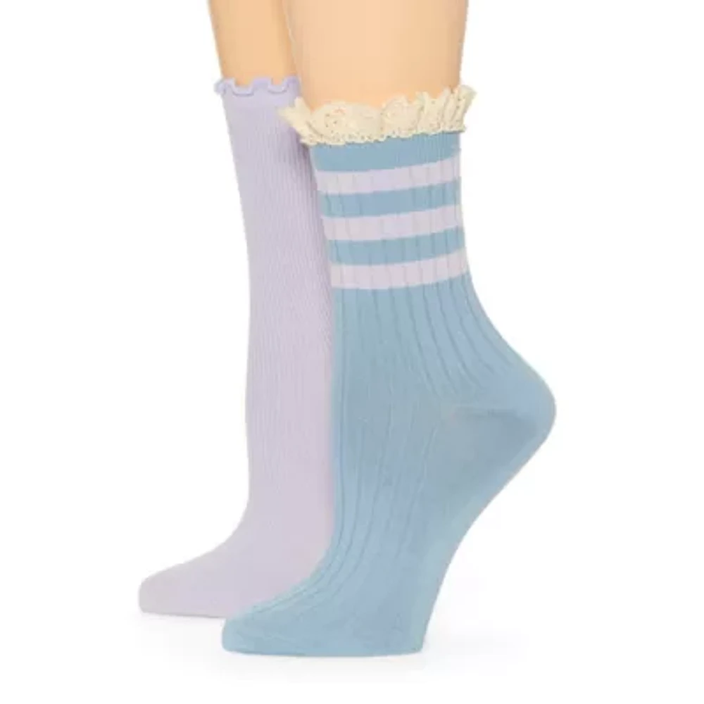 Arizona Rib Lace Womens 2 Pair Crew Socks