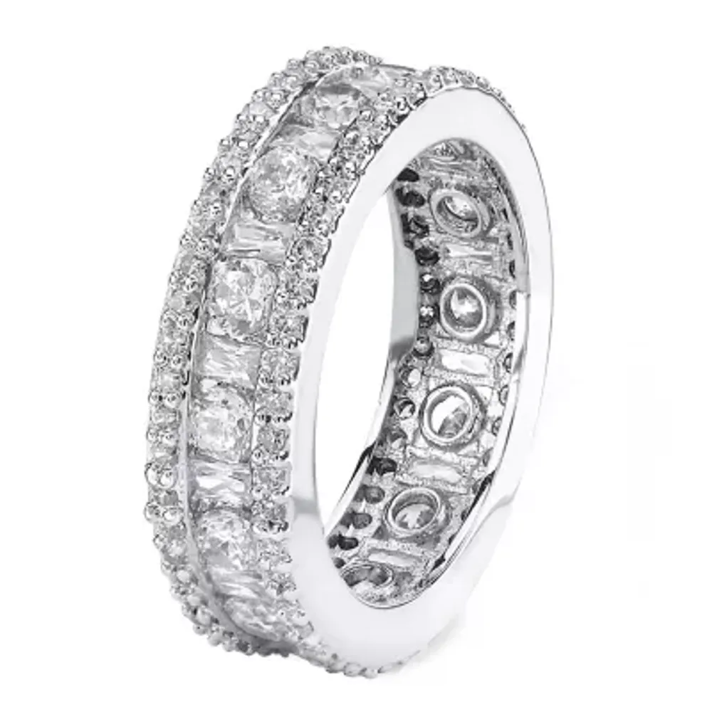 DiamonArt® 6MM 3 1/4 CT. T.W. White Cubic Zirconia Platinum Over Silver Rectangular Band