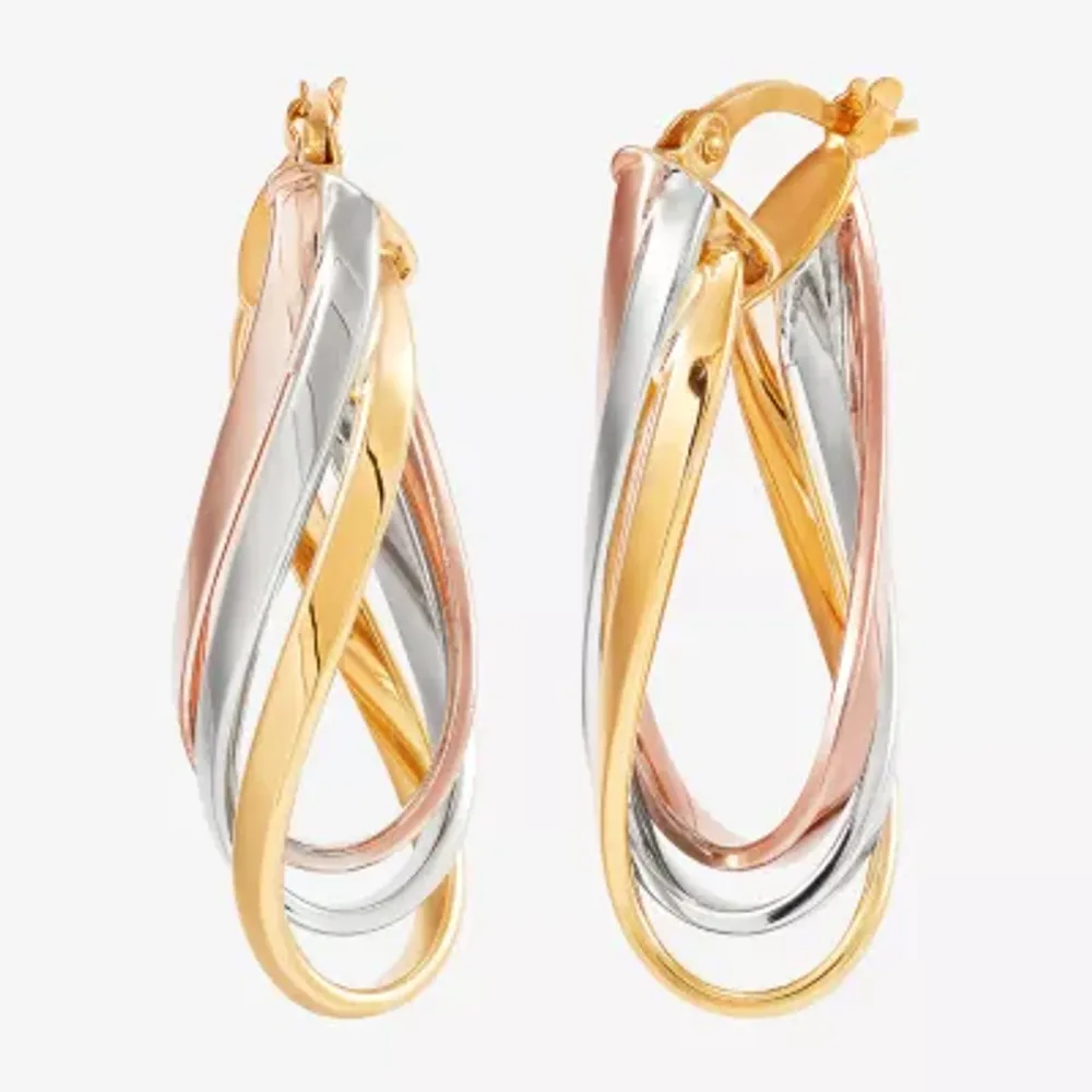 Made in Italy Womens 14K Tri-Color Gold 32mm Round Hoop Earrings