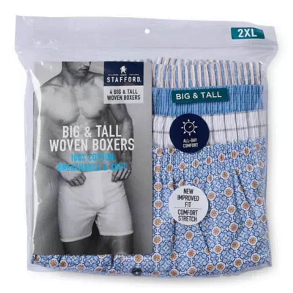 Stafford Woven Mens Big and Tall 4 Pack Boxers