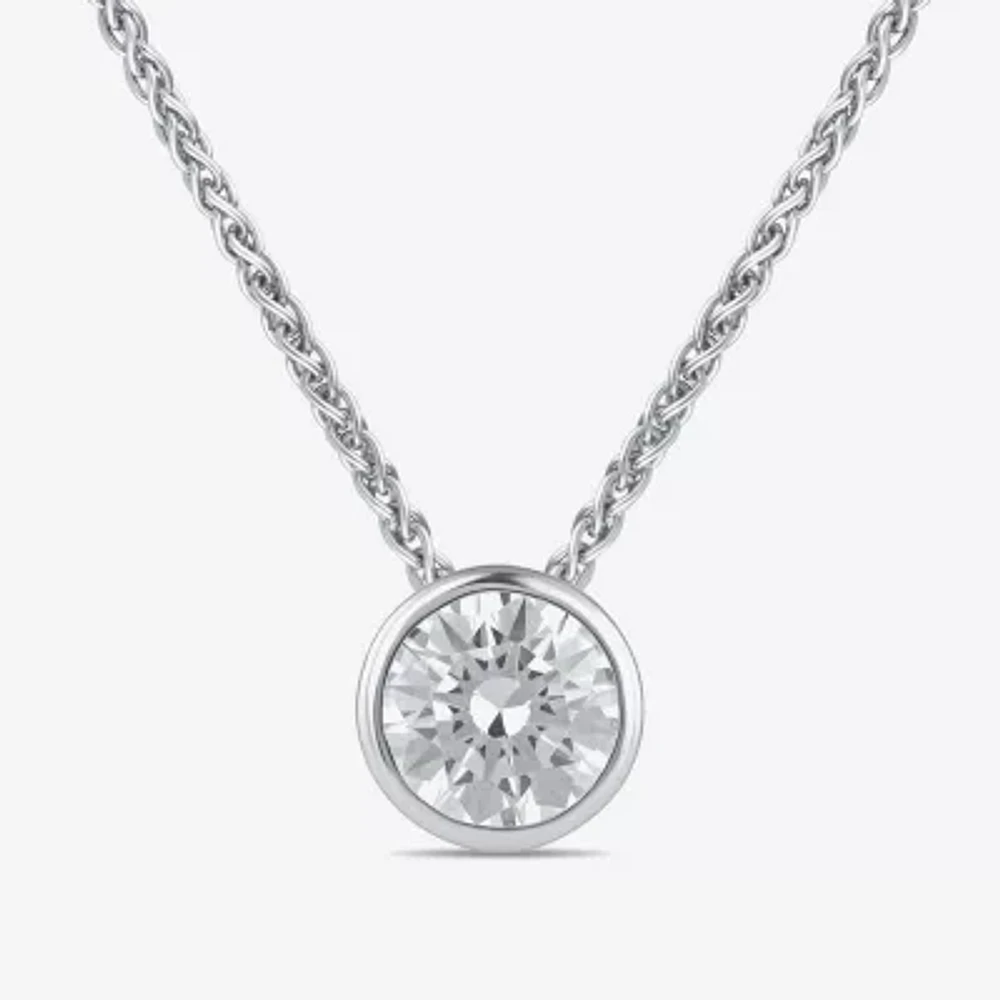 (F / Si2) Womens 2 CT. Lab Grown White Diamond 10K White Gold Round 18 Inch Pendant Necklace