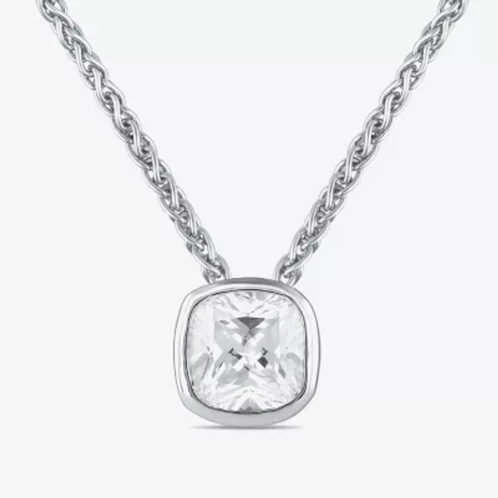 (F / Si2) Womens 2 CT. Lab Grown White Diamond 10K White Gold Cushion 18 Inch Pendant Necklace