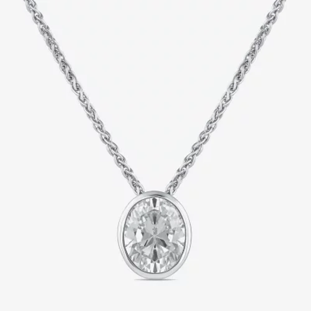 (F / Si2) Womens 2 CT. Lab Grown White Diamond 10K White Gold Oval 18 Inch Pendant Necklace