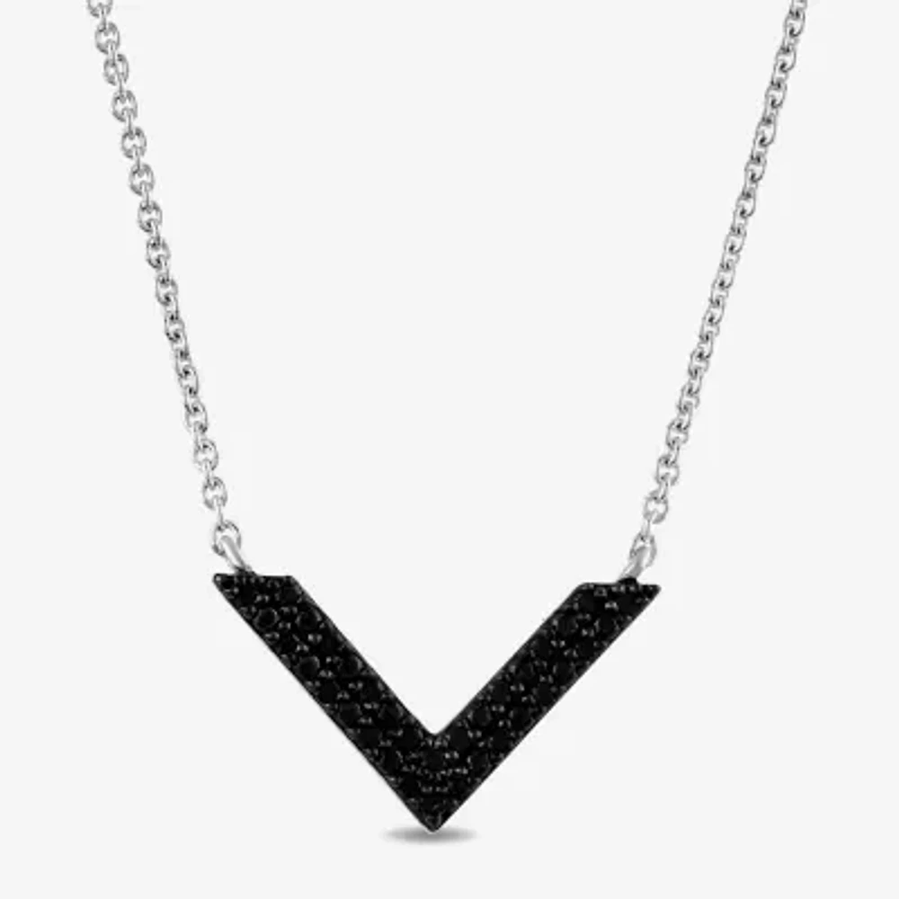 Midnight Black Womens 1/10 CT. T.W. Natural Black Diamond Sterling Silver Chevron 17 1/2 Inch Pendant Necklace