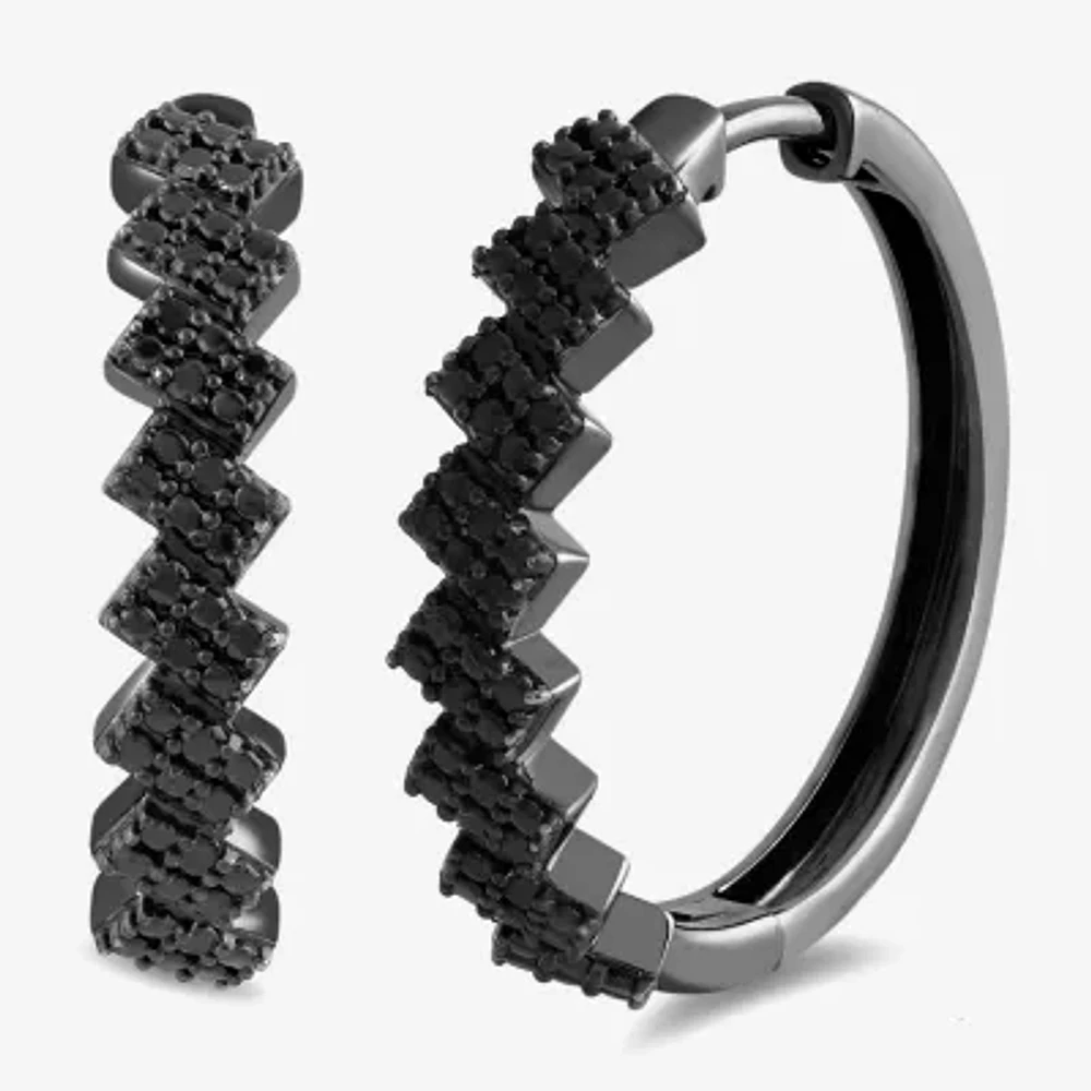Midnight Black Zig-Zag Womens 1/5 CT. Natural Black Diamond Sterling Silver 22.1mm Hoop Earrings