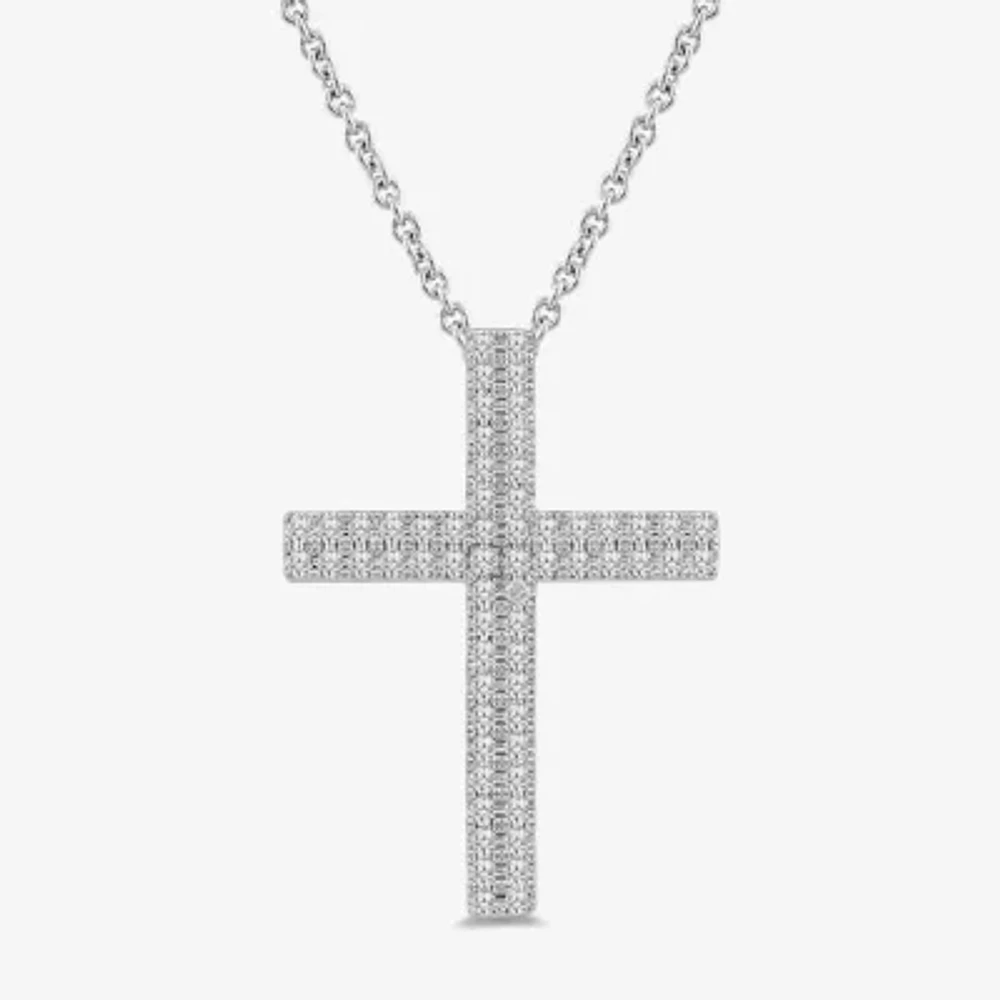 Womens 1/2 CT. T.W. Lab Grown White Diamond Sterling Silver Cross 18 Inch Pendant Necklace