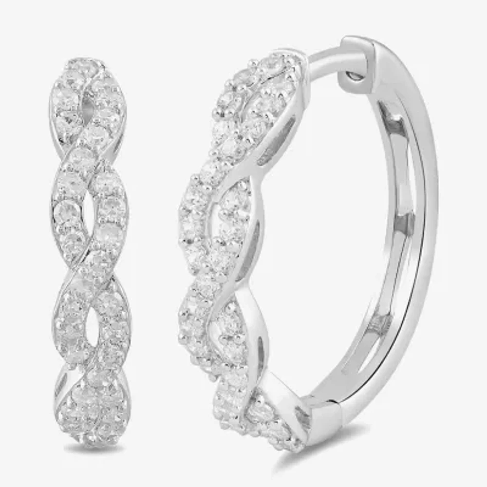 Womens 1/2 CT. T.W. Lab Grown White Diamond Sterling Silver 19.4mm Hoop Earrings