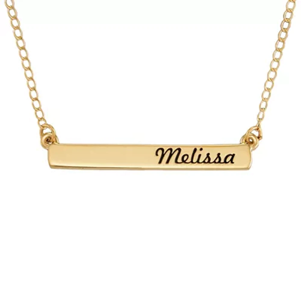 Personalized 10K Yellow Gold Engraved Name Bar Pendant Necklace
