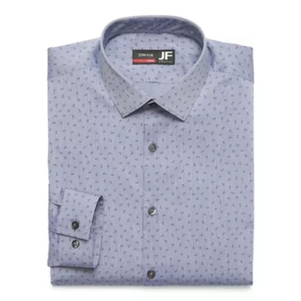 J. Ferrar Mens Regular Fit Easy Care Stretch Fabric Long Sleeve Dress Shirt
