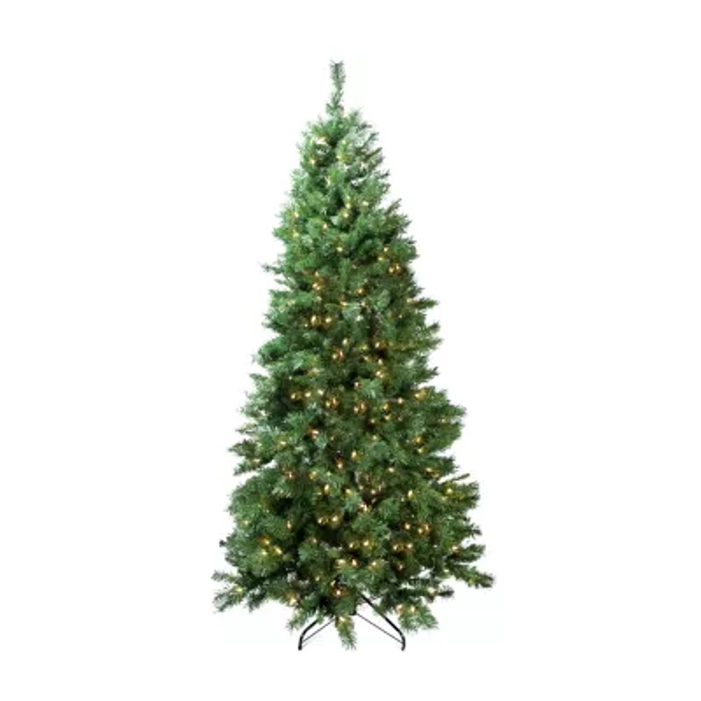 7' Pre-Lit Slim Glacier Pine Artificial Christmas Tree - Multicolor LED Lights