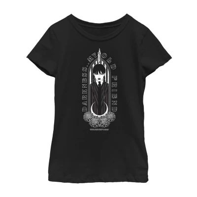 Little & Big Kid Girls Crew Neck Short Sleeve Regular Fit Wednesday Addams Graphic T-Shirt
