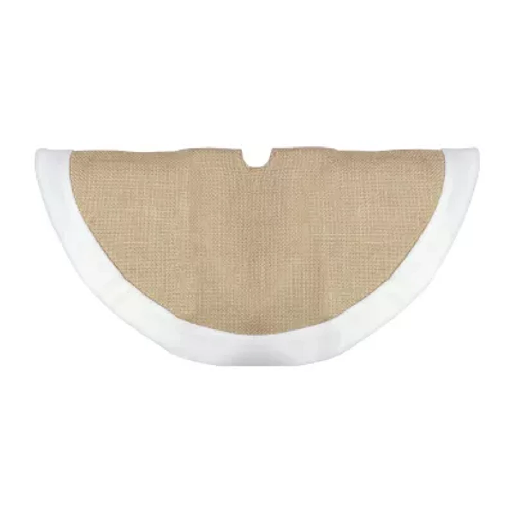 20'' Beige Burlap Mini Christmas Tree Skirt with Fleece Border