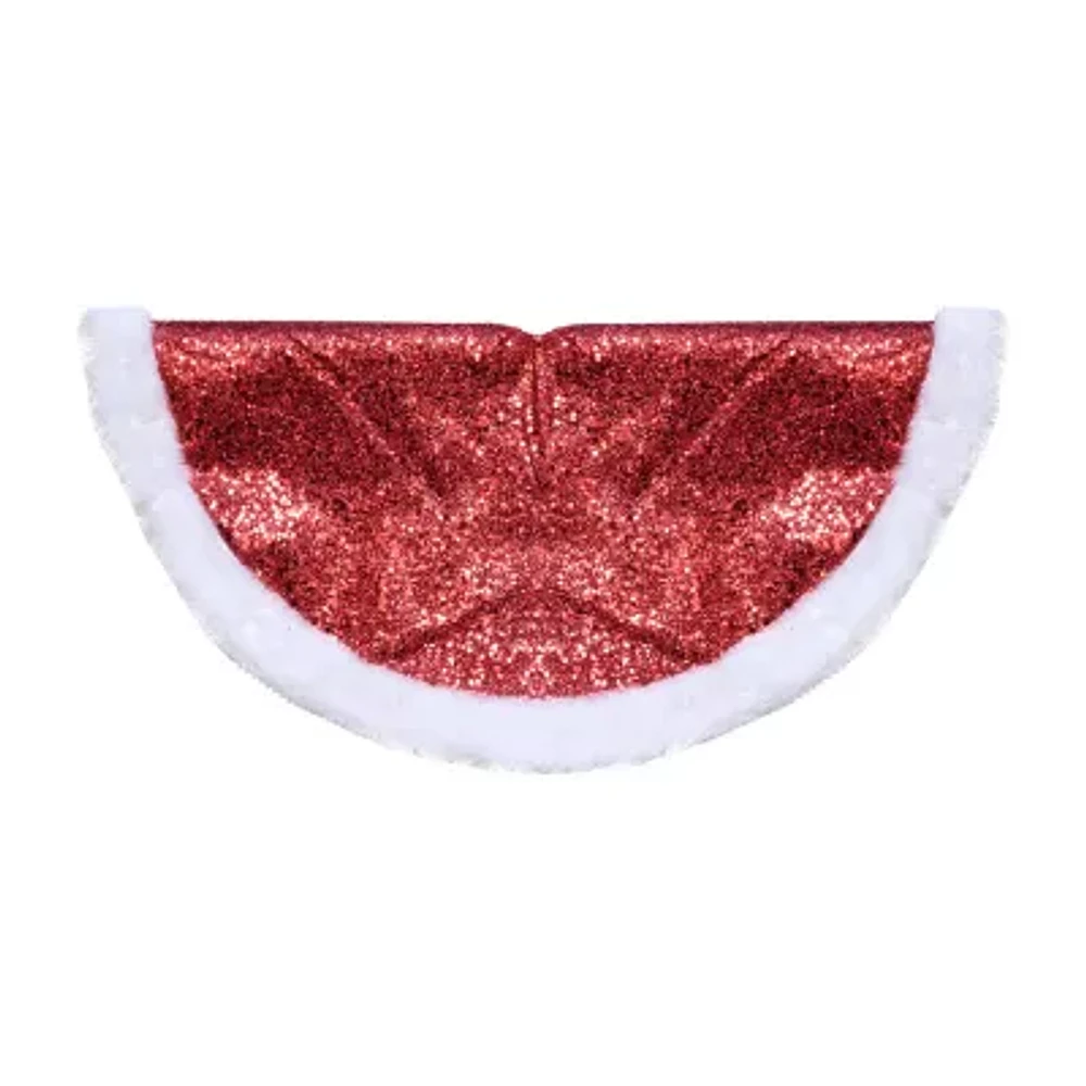 20'' Red Glittered Mini Christmas Tree Skirt With a Faux Fur Trim