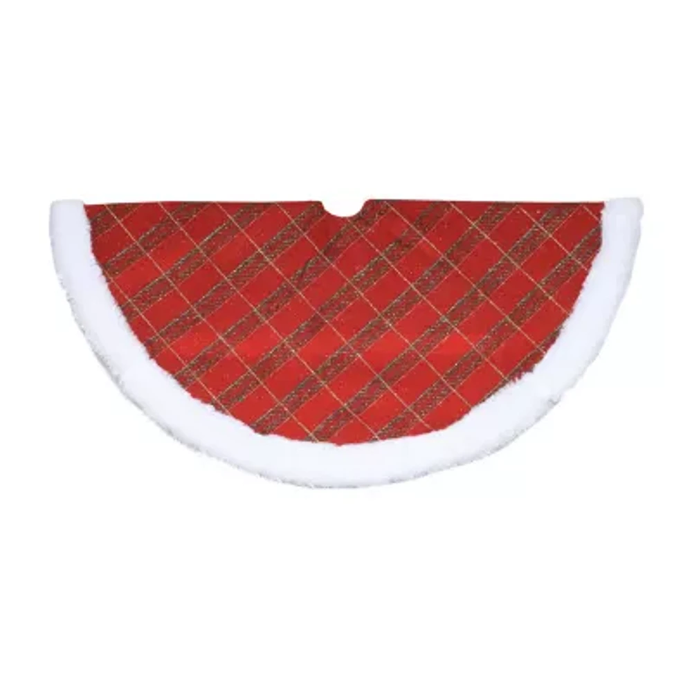 20'' Red and Gold Plaid Glittered Mini Christmas Tree Skirt