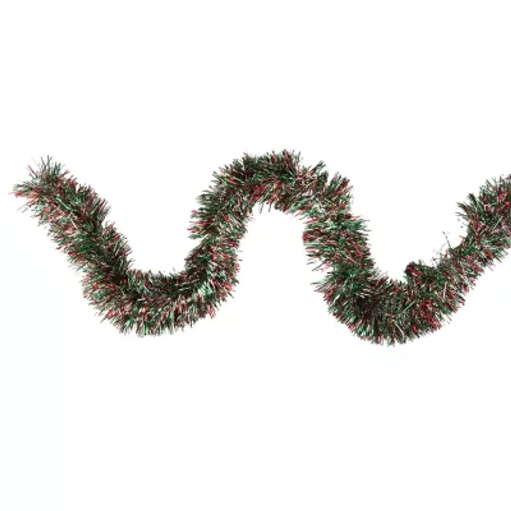 50' x 4'' Shiny Silver Red and Green Wide Cut Tinsel Christmas Garland - Unlit
