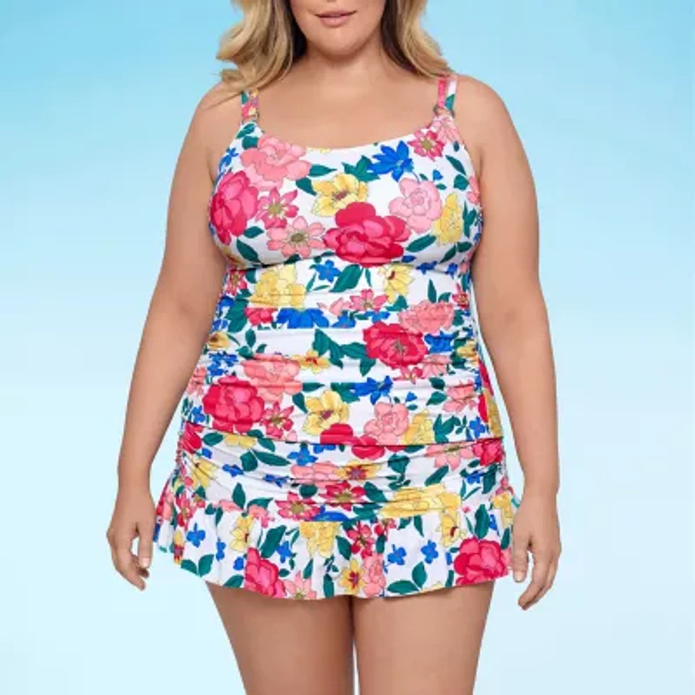 Liz Claiborne Womens Comfort Straps Floral Plus Tankini Swimsuit Top